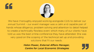 Digital event client testimonial by Helen Power, Centre for Local Economic Stategies